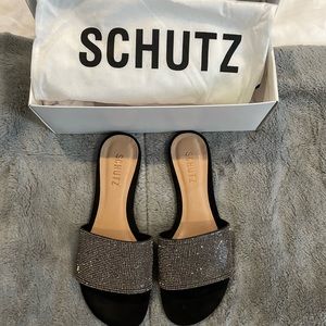 Schutz black rhinestone sandal